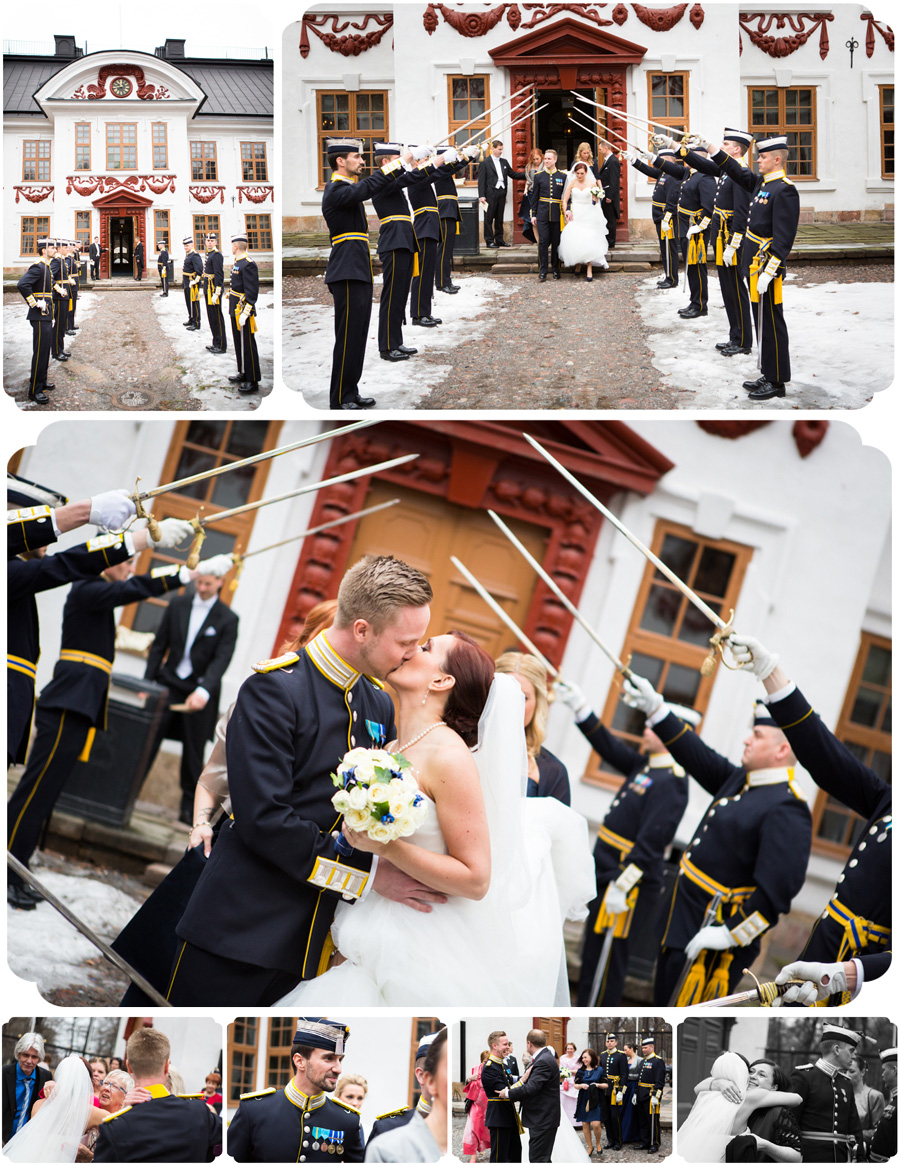subclip, fotograf anna nilsson, bröllopsfotograf stockholm, officer, bröllop, sabelhäck, gratulationer, kyss, nygifta